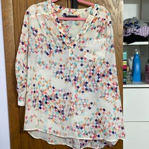 Geometric 3/4 length sleeve blouse